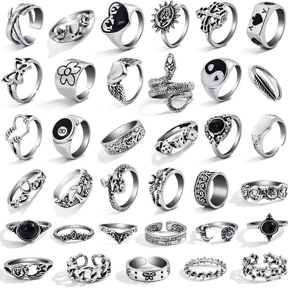 Vintage Silver Knuckle Rings Set 26-35 Pcs Gothic Stackable Adjustable Jewelry - Picture 1 of 7